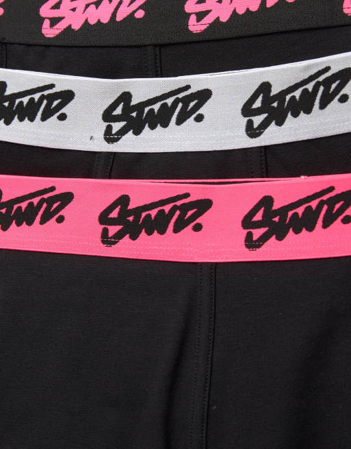 Pull&Bear - Lot de 3 boxers à logo STWD rose - Noir, 3 de 3