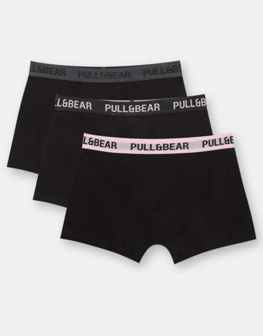 Pull&Bear - Lot de 3 boxers avec taille colorée - Rose/multicolore