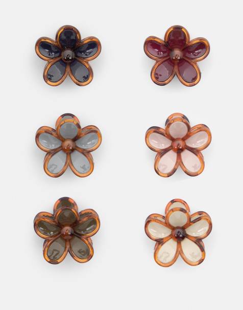 Pull&Bear - Lot de 6 pinces à cheveux fleurs - Bordeaux - view 1