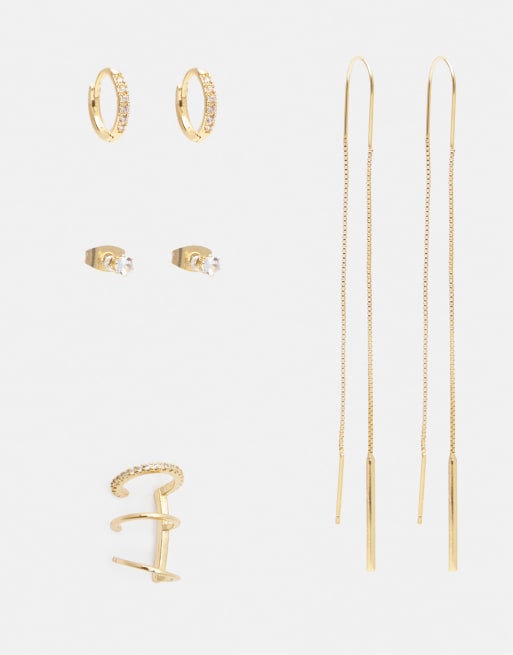Pull&Bear - Lot de boucles d'oreilles chaîne - Doré