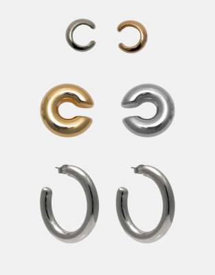 Pull & Bear - Lot de créoles et bijoux d'oreilles - Doré