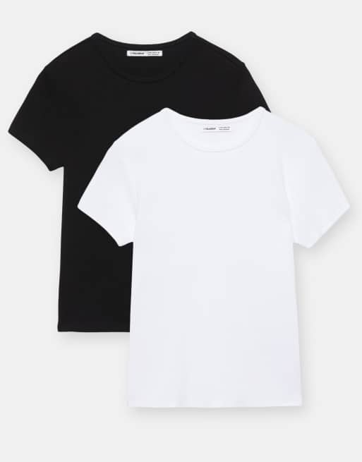 Pull&Bear - Lot de t-shirts ajustés - Blanc/noir, 4 de 4