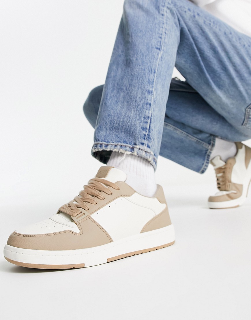 Pull & Bear low lace up sneakers in brown and white