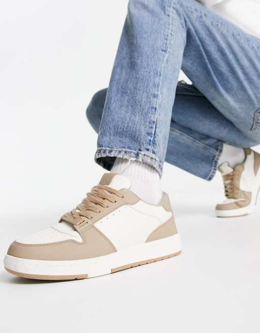 Pull&Bear low lace up trainers in brown and white | ASOS