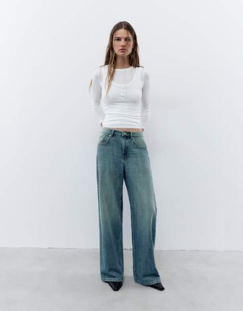 Pull&Bear Low rise baggy jeans in green blue - view 1