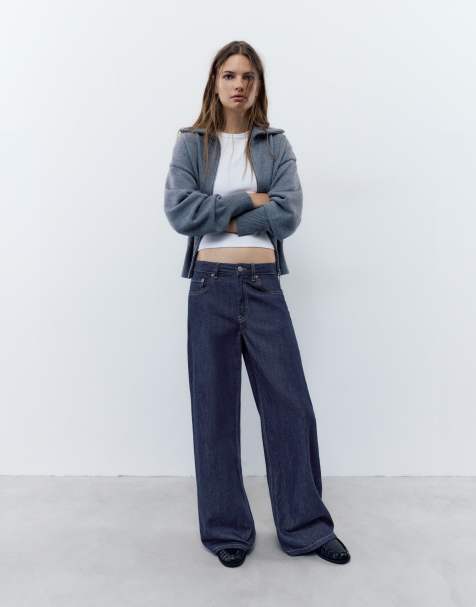 Pull&Bear Low rise baggy jeans in ink blue - view 1