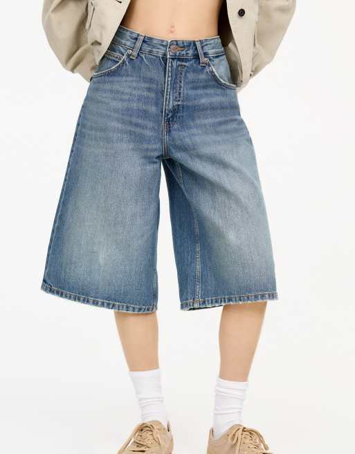 Pull&Bear low rise baggy jorts in medium blue ASOS