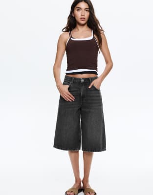 Pull&Bear low rise baggy jorts in medium grey - view 1