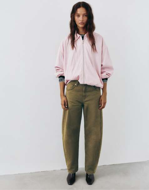 Pull&Bear Low-rise barrel jeans in khaki - view 1
