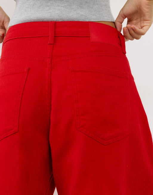 Pull&Bear Low-rise Barrel-Jeans in Rot, 3 von 7