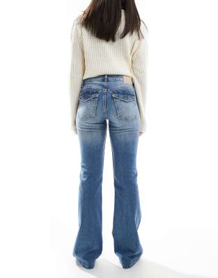 Pull&Bear low rise bootcut jeans in authentic mid blue wash