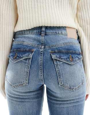 Pull&Bear low rise bootcut jeans in authentic mid blue wash
