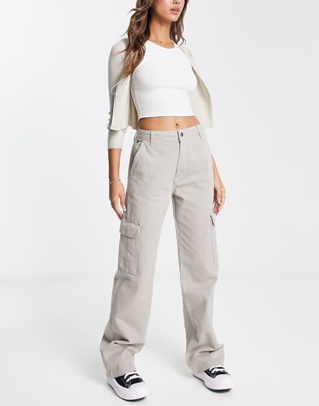 Pull&Bear low rise cargo with paneling detail in ecru