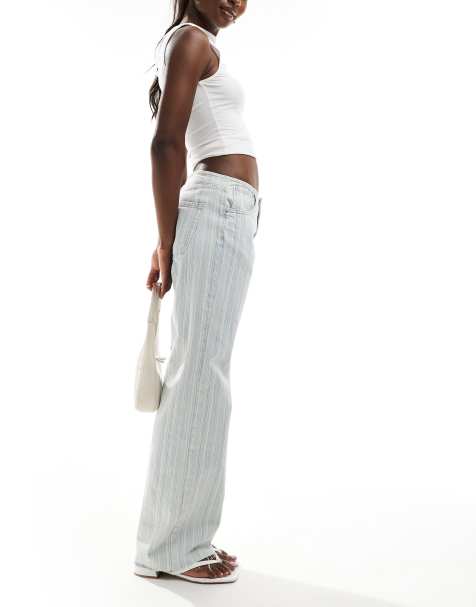 Pull&Bear low rise contrast thread striped jean in blue & white - view 1