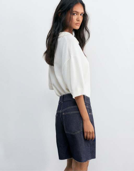 Pull&Bear Low-rise denim bermuda shorts in navy, 2 of 4