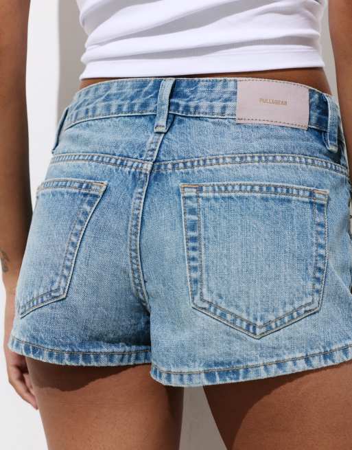 Pull&Bear Low-rise denim shorts in medium blue, 3 of 4