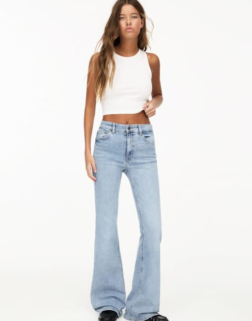 Pull&Bear low rise flare jeans in blue