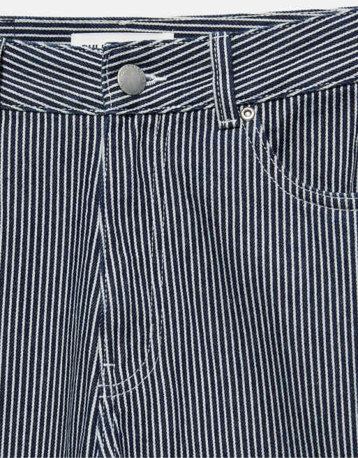Pull&Bear Low-rise gestreifte Baggy-Jeans in Dunkelblau, 7 von 7