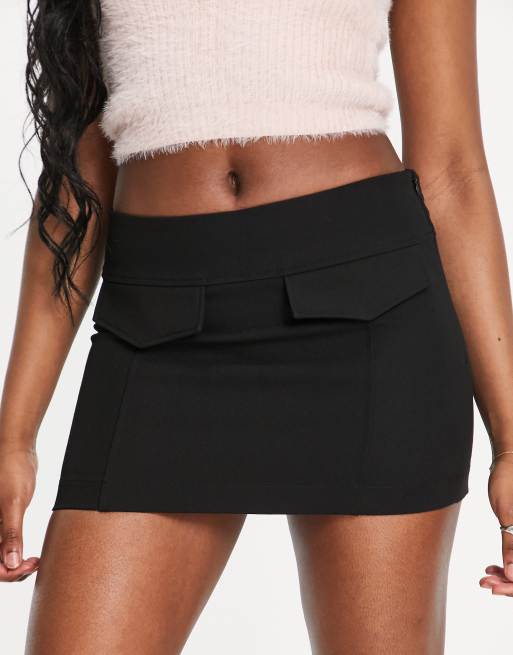 Pull Bear low rise mini skirt with pocket detail in black ASOS