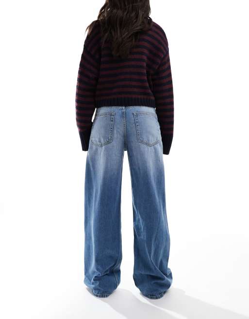 Pull&Bear low rise oversized baggy jeans in mid blue 