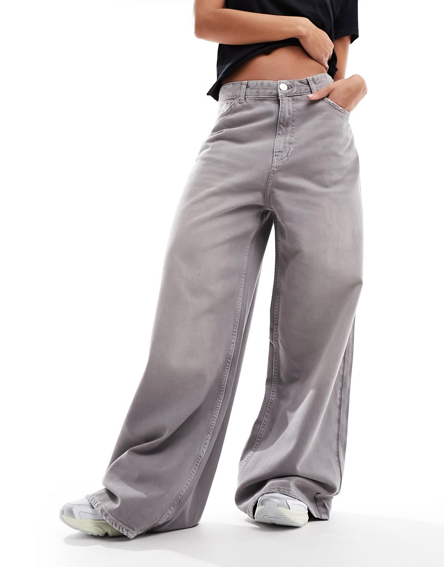 Pull & Bear low rise oversized wide leg jean in grey