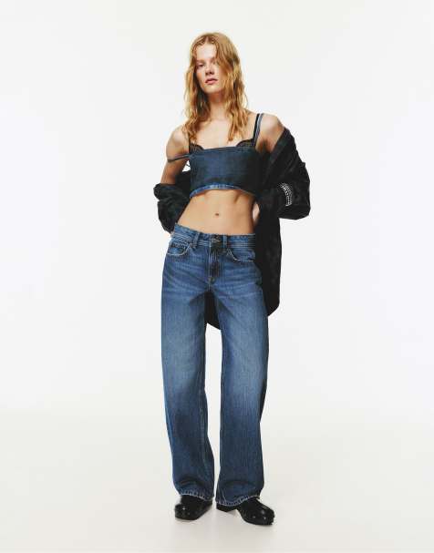 Pull&Bear Low-rise straight leg jeans in dark blue