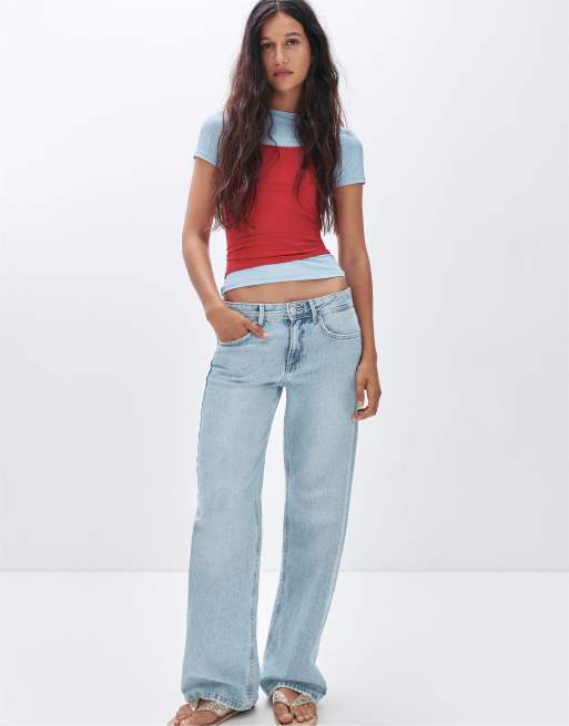 Pull&Bear Low-rise straight leg jeans in pale blue ASOS