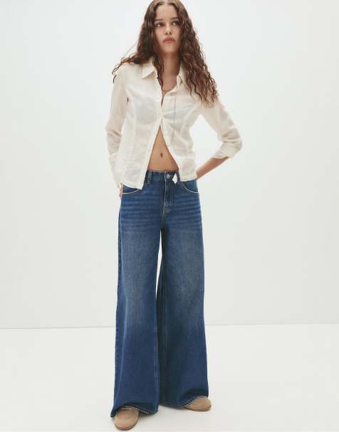 Pull&Bear Low-rise wide-leg jeans in dark blue - view 1