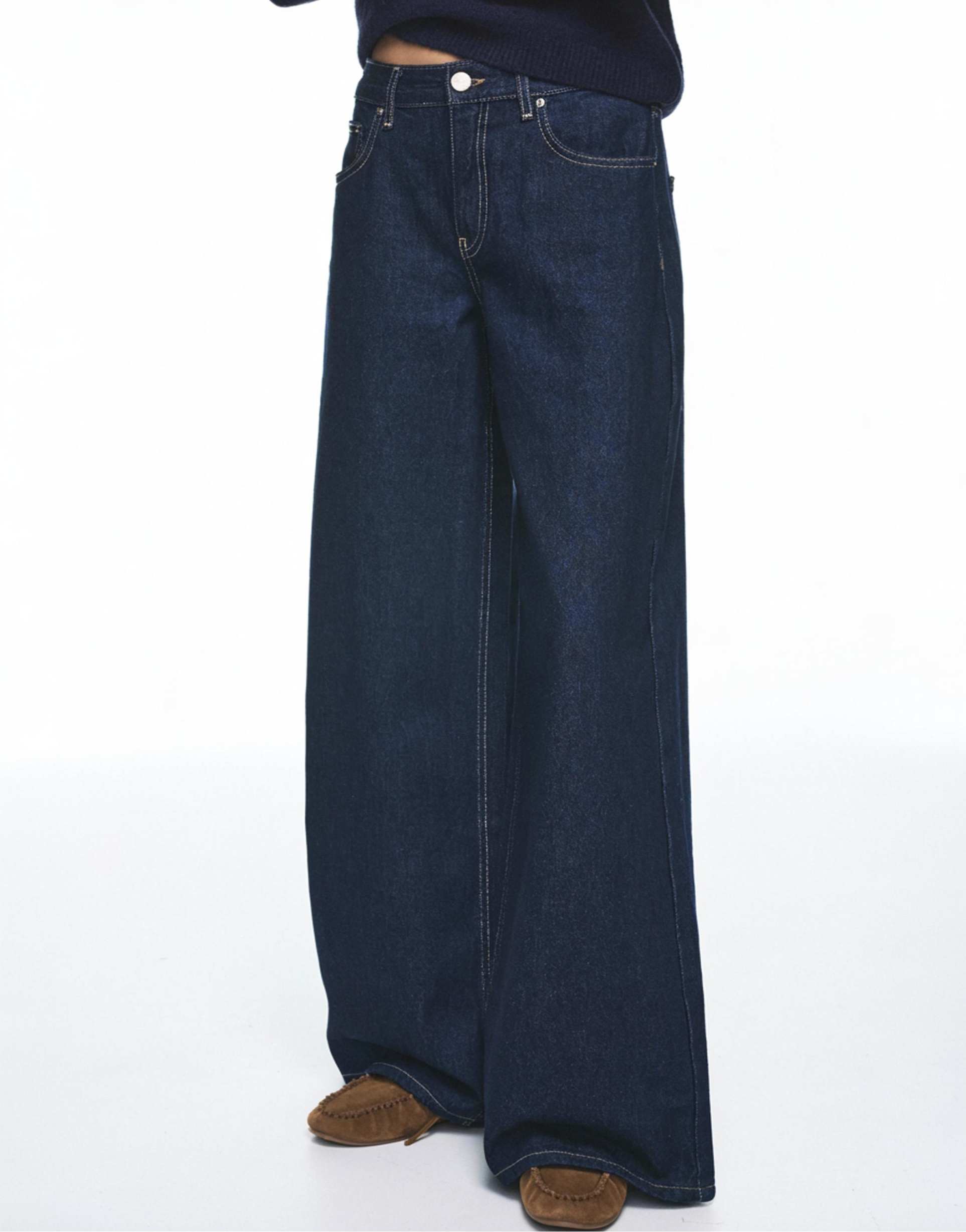 Pull&Bear Low-rise wide-leg jeans in dark blue