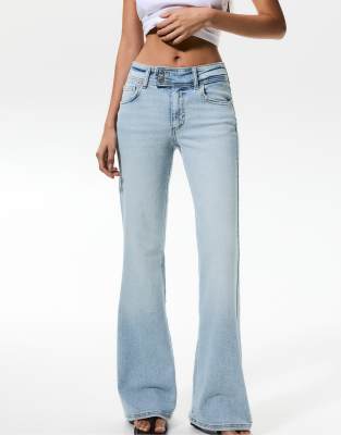 Pull & Bear Low-waist Bootcut Jeans In Blue
