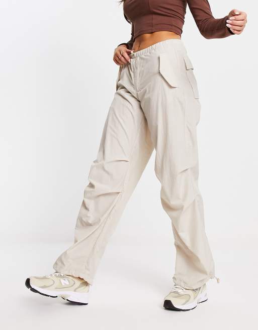 Pull&Bear low waist parachute tech pants in sand ASOS