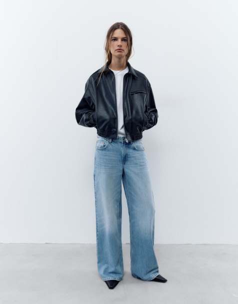 Pull&Bear low waist wide leg jeans in blue indigo - view 1