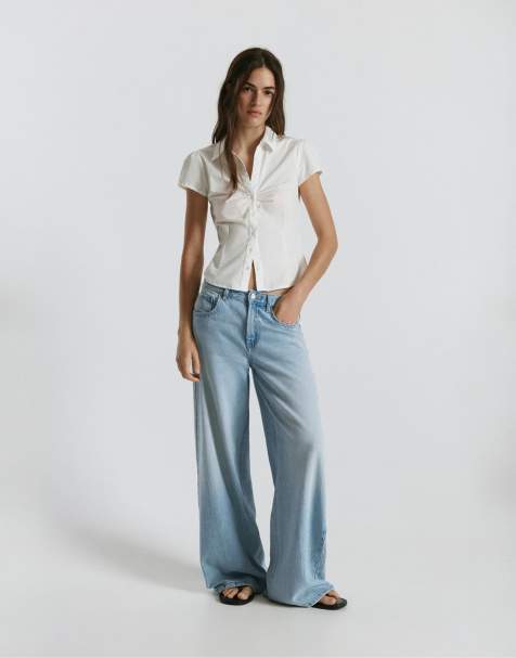 Pull&Bear low waist wide leg jeans in light blue - view 1