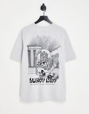 Pull&Bear lucky day printed t-shirt in grey