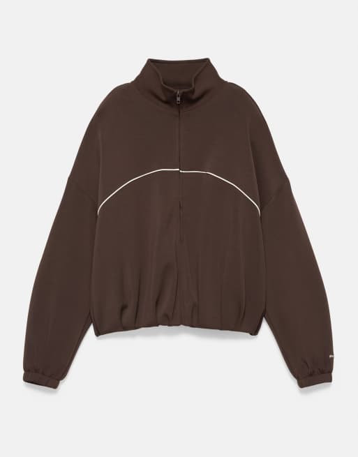 Pull&Bear luftig jacka med kontrasterande kantband i brun, 4 av 6