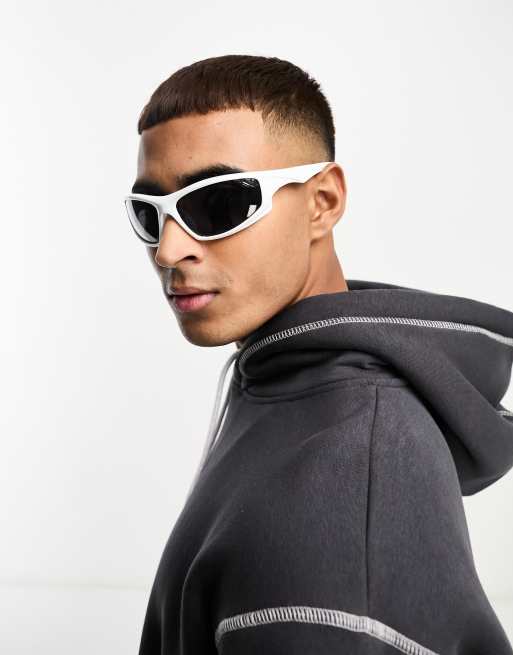 Pull&Bear - Lunettes de soleil avec verres style rétro - Blanc