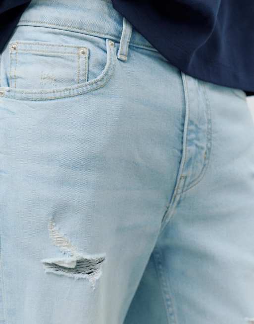 Pull&Bear - Lys indigoblå bermudashorts med flænger i denim, 4 af 4