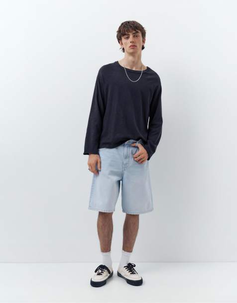 Pull&Bear - Lyse indigoblå bermuda-shorts med poset pasform i denim - view 1