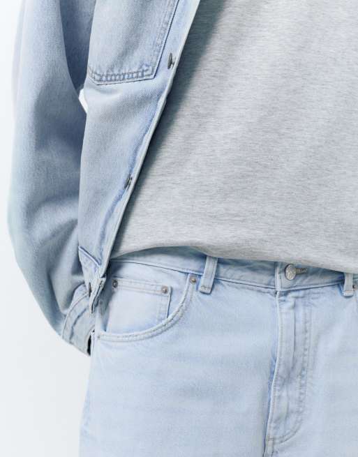 Pull&Bear - Lyse indigoblå bermuda-shorts med poset pasform i denim, 3 af 4