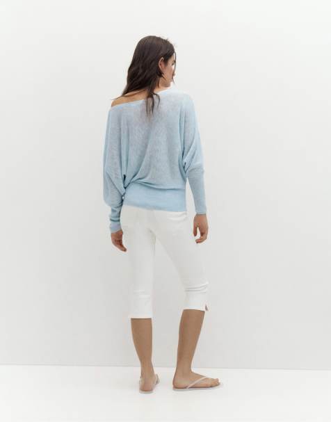 Pull&Bear - Lyseblå asymmetrisk trøje i fin strik - view 1