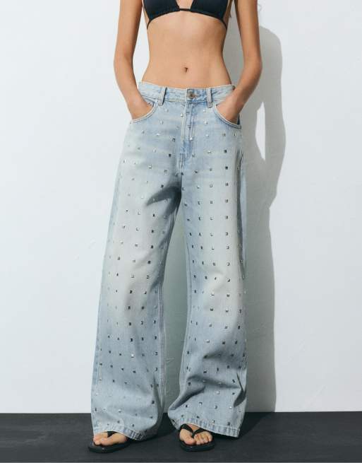Pull&Bear - Lyseblå baggy jeans med nitter, 2 af 4