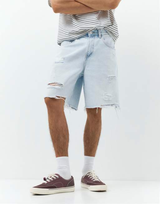 Pull&Bear - Lyseblå bermudashorts i denim med lige ben, 3 af 4