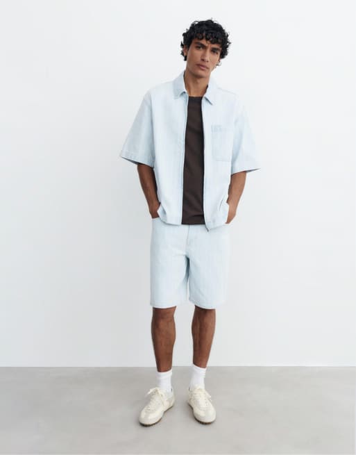 Pull&Bear - Lyseblå denimskjorte med lynlås, 2 af 4