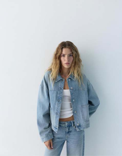 Pull&Bear - Lyseblå firkantet denimskjorte - view 1