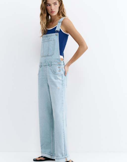 Pull&Bear - Lyseblå lange overalls i denim, 6 af 7