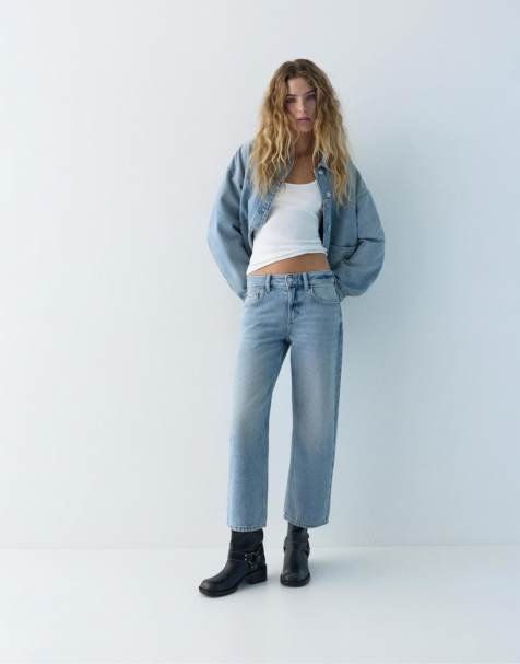 Pull&Bear - Lyseblå lavtaljede culotte-jeans - view 1