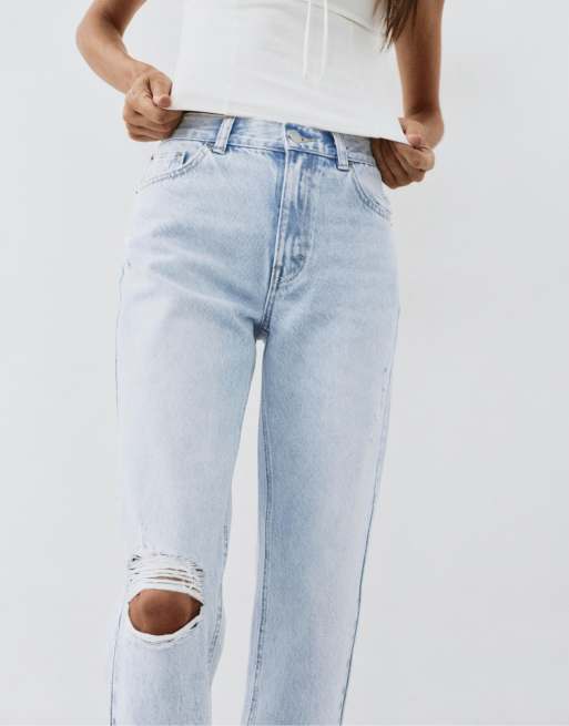 Pull&Bear - Lyseblå mom-jeans med flænger, 3 af 6