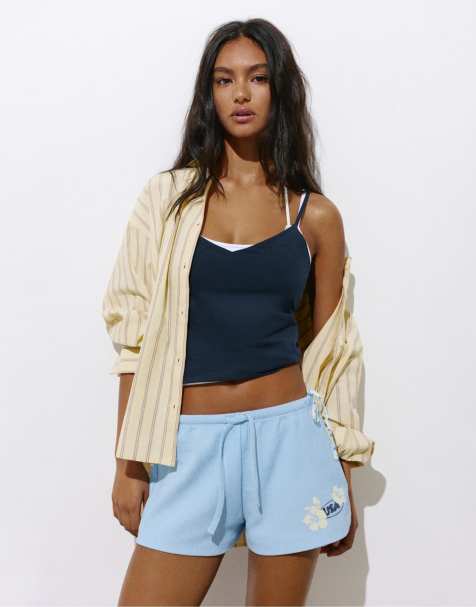 Pull&Bear - Lyseblå shorts med tekstur og blomstermønster - view 1