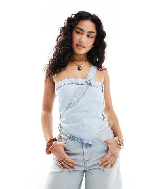 Pull&Bear - Lyseblå top i omsyet denim