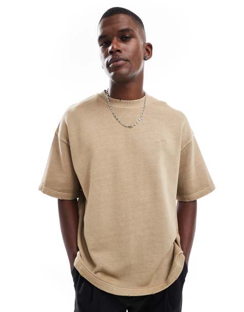 Pull&Bear - Lysebrun T-shirt i forvasket jersey - Del af sæt - view 1
